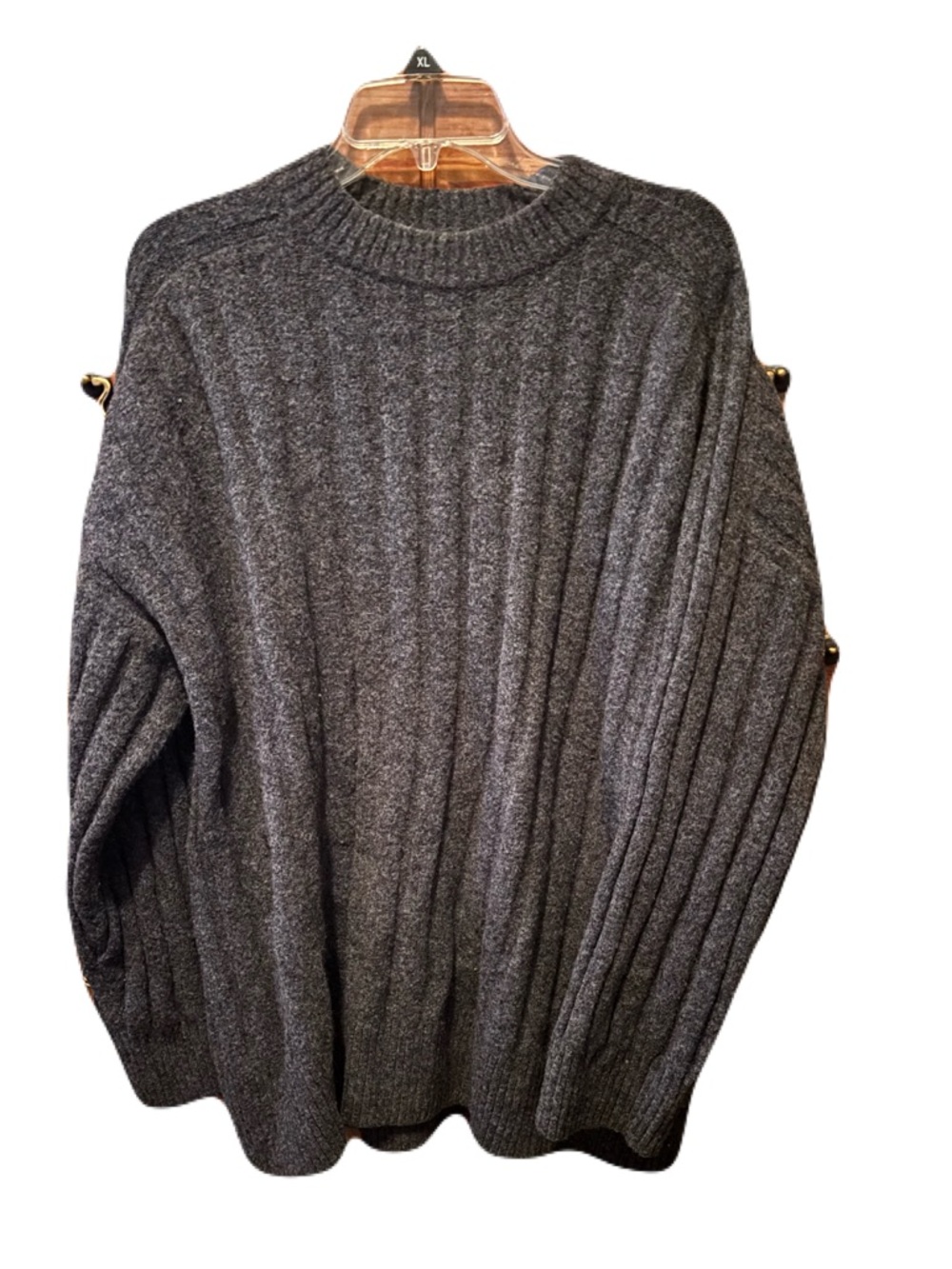 H&M Women’s Oversized Charcoal Gray Ribbed Crewneck Sweater | Size XL